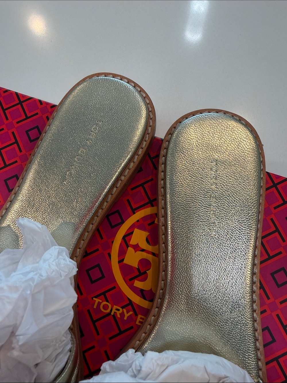Tory Burch Orginal-Metallic Gold Slide Sandals - Women's Elegant Comfort - Picture 5 of 10